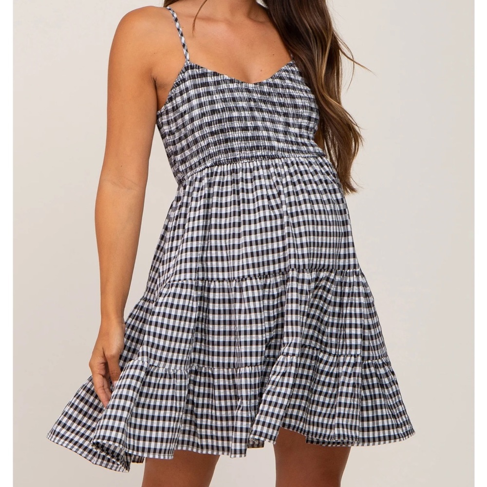 PinkBlush Black Gingham Tiered Maternity Dress